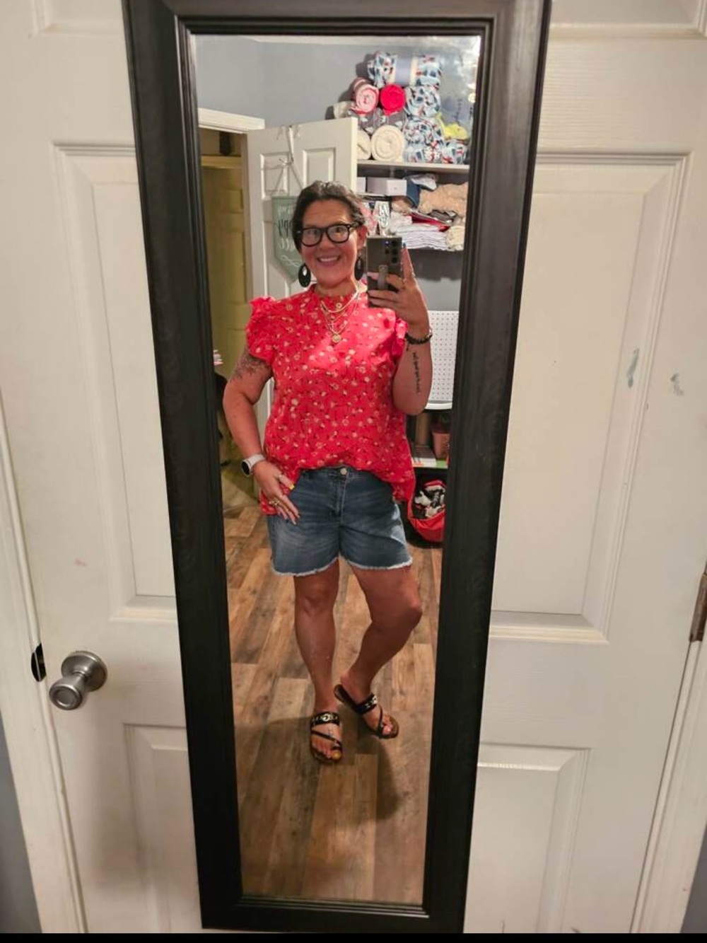 Women’s SHEIN Red Floral Ruffle Sleeve Blouse size 0XL